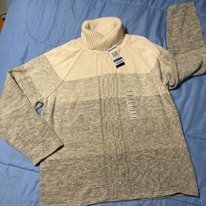 NWT Karen Scott Women's White Gray 100% Cotton Turtleneck Sweater Size XL Petit